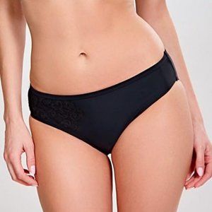 NEW ❤️ PANACHE "Ceylon" Women’s Black Bikini Bottoms w Decorative Lace Motif